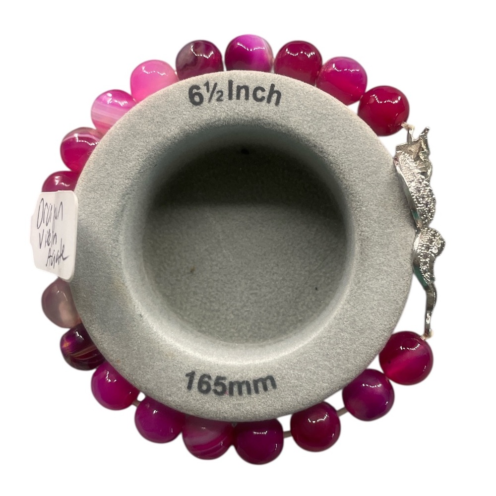 Pink Dragon Vein Agate Gemstone Bracelet, featuring a stunning silver dragon - Picture 2 of 5